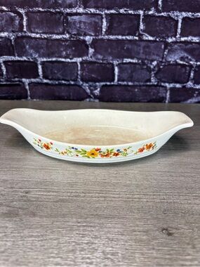 Vintage 1980 Sweet Flowers Stoneware Serving Dish